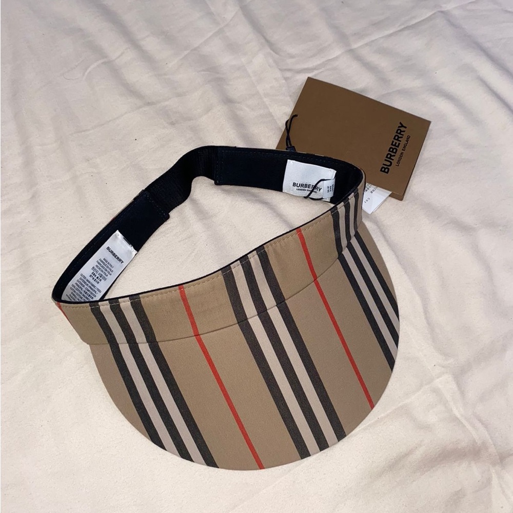 Burberry Tan and Red Striped Visor